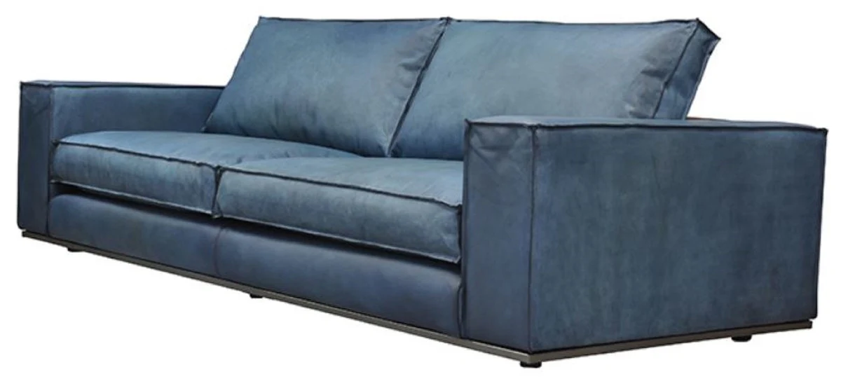 Casa Padrino sof¨¢ de cuero de lujo azul 240 x 106 x A. 83 cm - Sof¨¢ de sal¨®n de cuero genuino - Muebles de sal¨®n - Muebles de cuero - Muebles de lujo