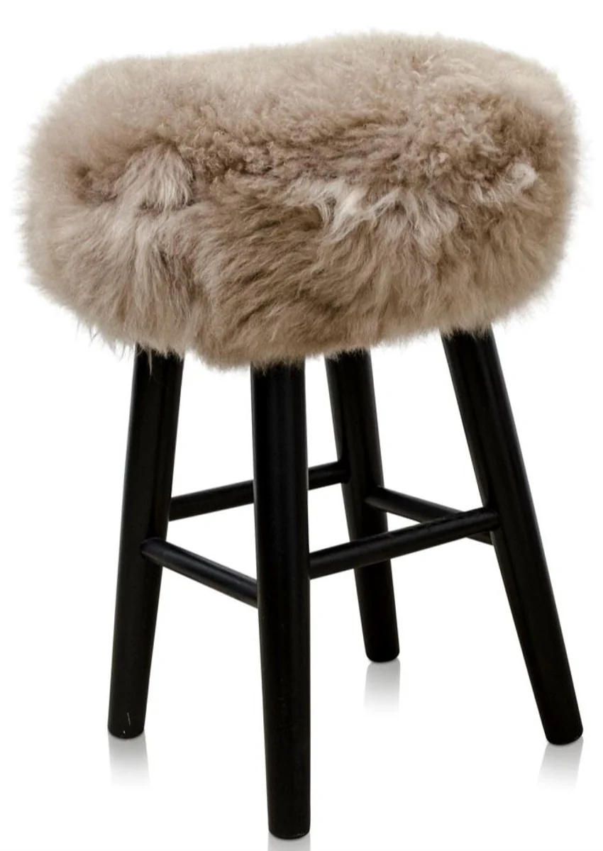 Casa Padrino Luxury Stool Cappuccino / Black ? 40 x H. 57 cm - Stool with Sheepskin
