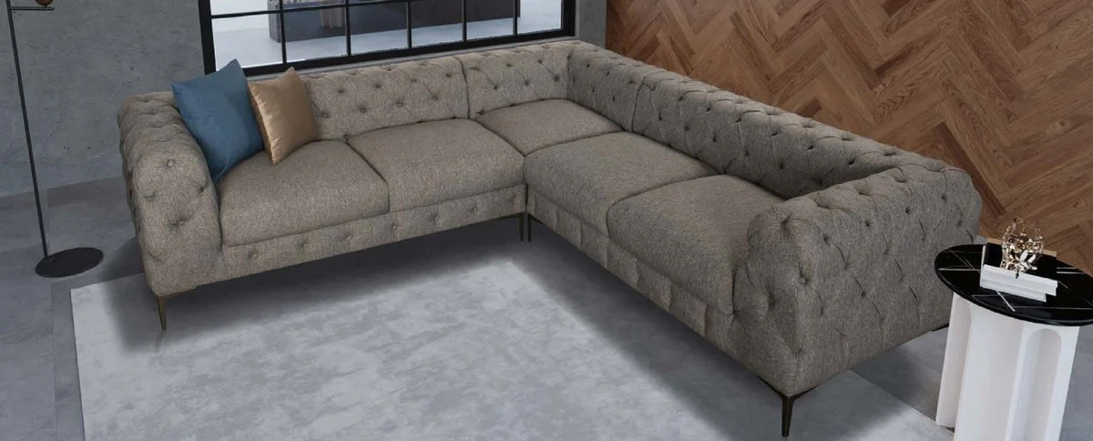 Casa Padrino sof¨¢ esquinero Chesterfield de lujo gris 261 x 261 x A. 76,5 cm - Sof¨¢ de sal¨®n - Muebles de sal¨®n - Muebles Chesterfield - Muebles de lujo
