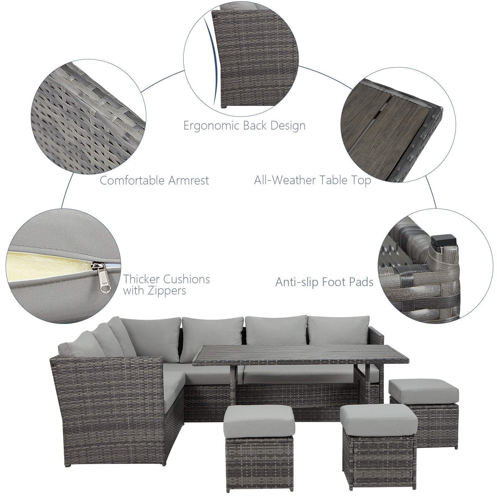 Wicker/Rattan 9 - Person Seating Group with Cushions