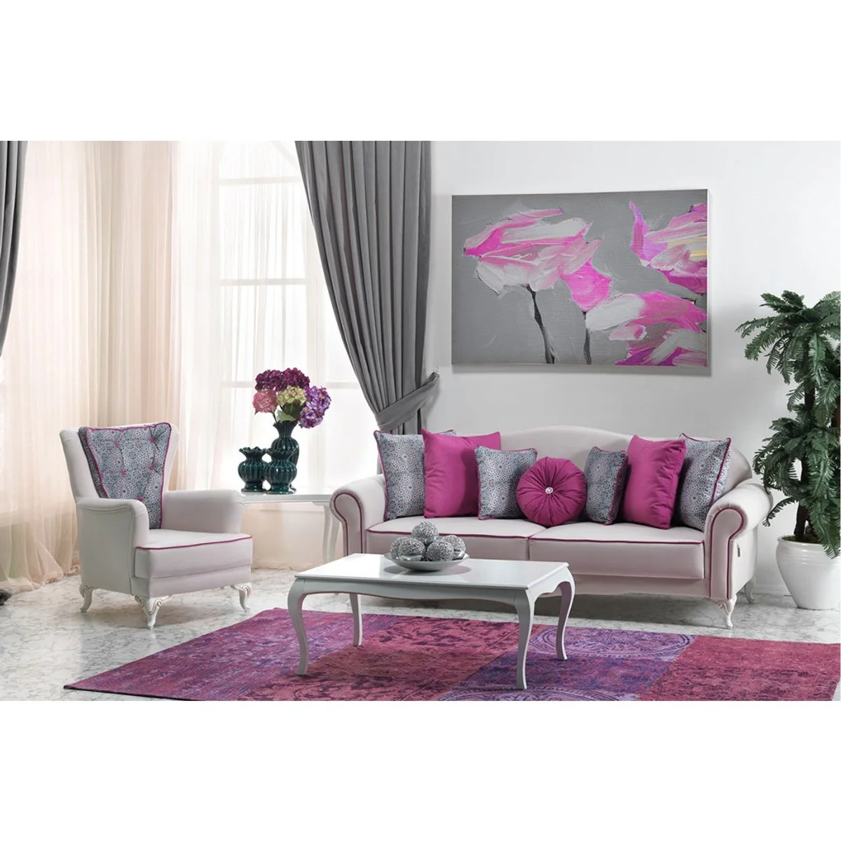 Casa Padrino Neo Baroque Bergere Armchair Milano White / Pink - Hotel furniture