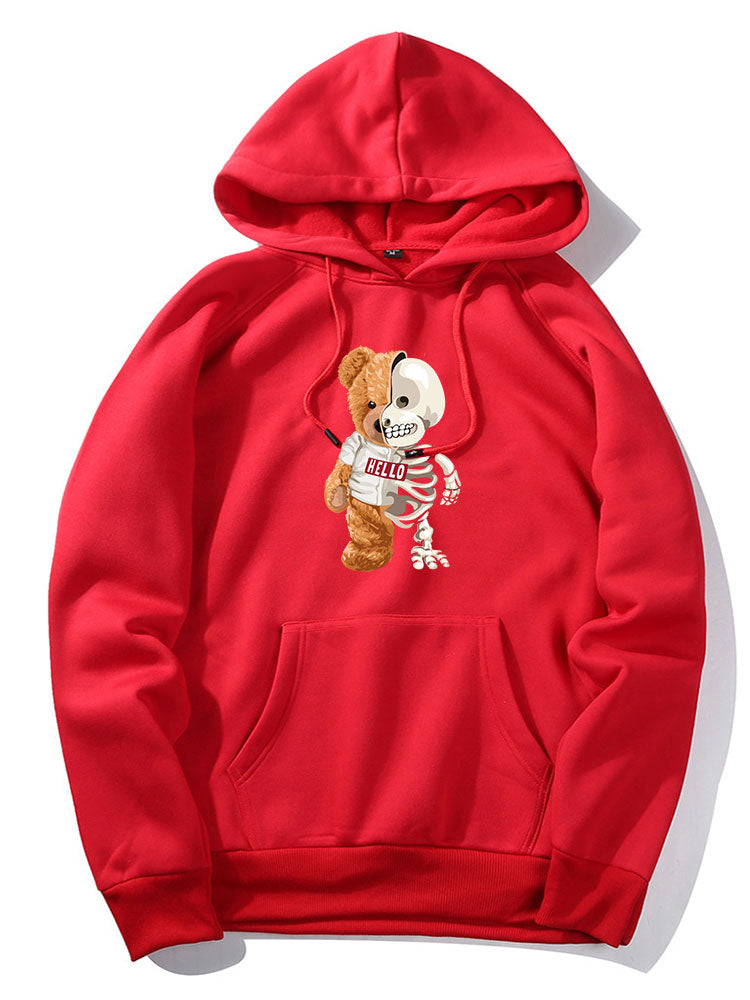 Skeleton Bear Print Hoodie