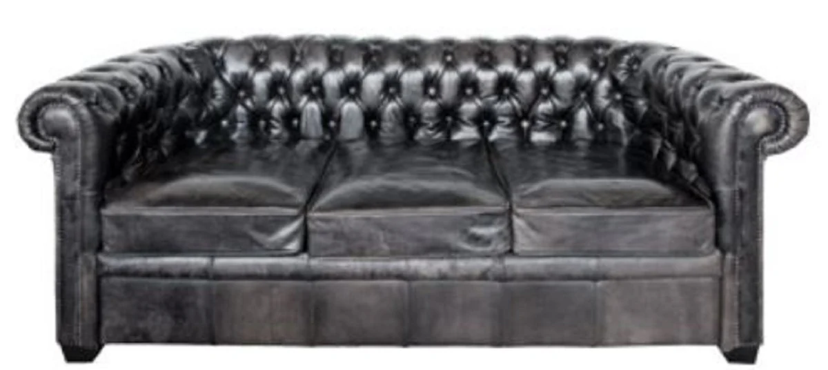 Casa Padrino Sofá Chesterfield de Lujo Buffalo Negro Vintage 222 x 92 x H. 73 cm - Muebles de Lujo