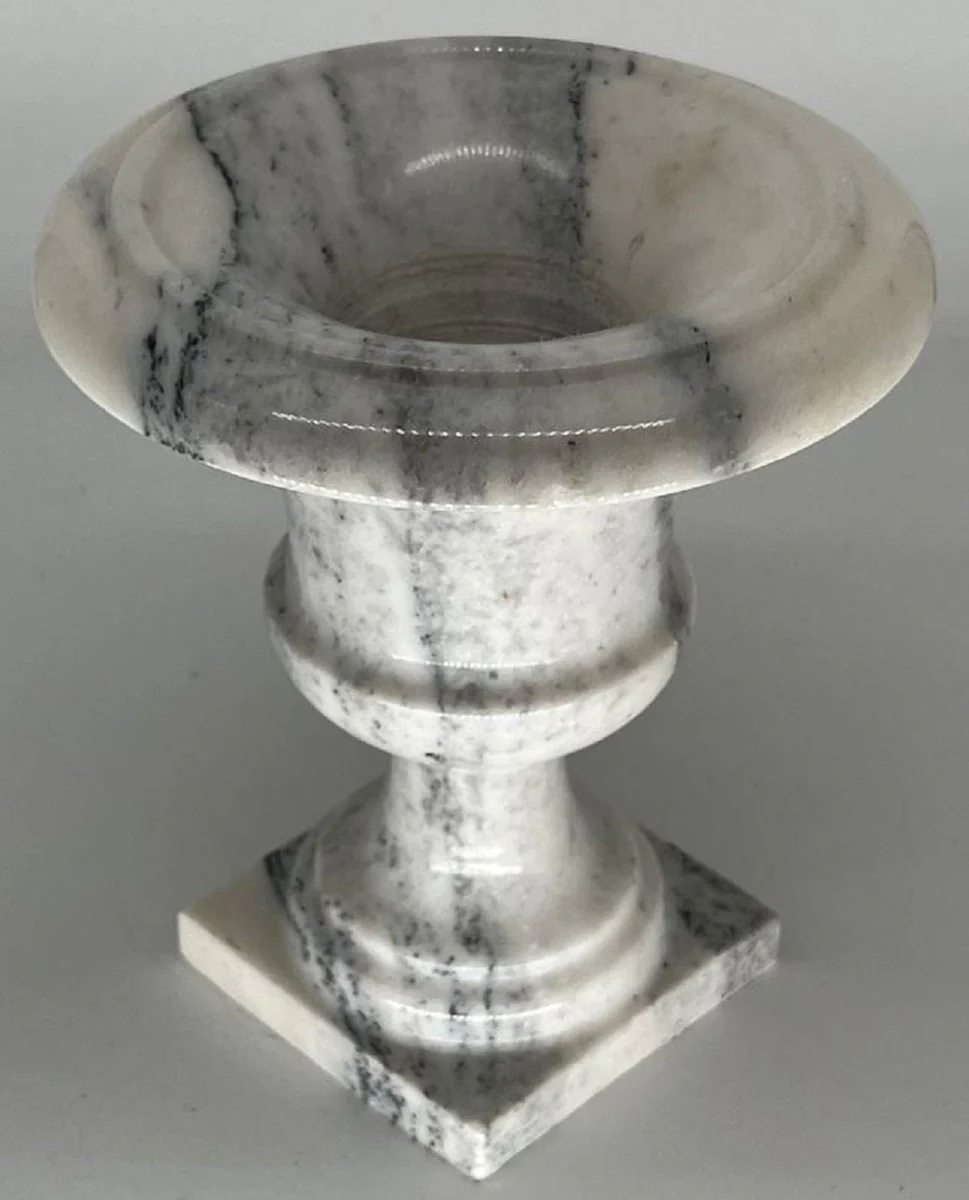 Casa Padrino jarrón barroco de mármol blanco Ø 18 x A. 21 cm - Florero decorativo redondo de estilo barroco - Decoración de salón de estilo barroco - Decoración de escritorio de estilo barroco