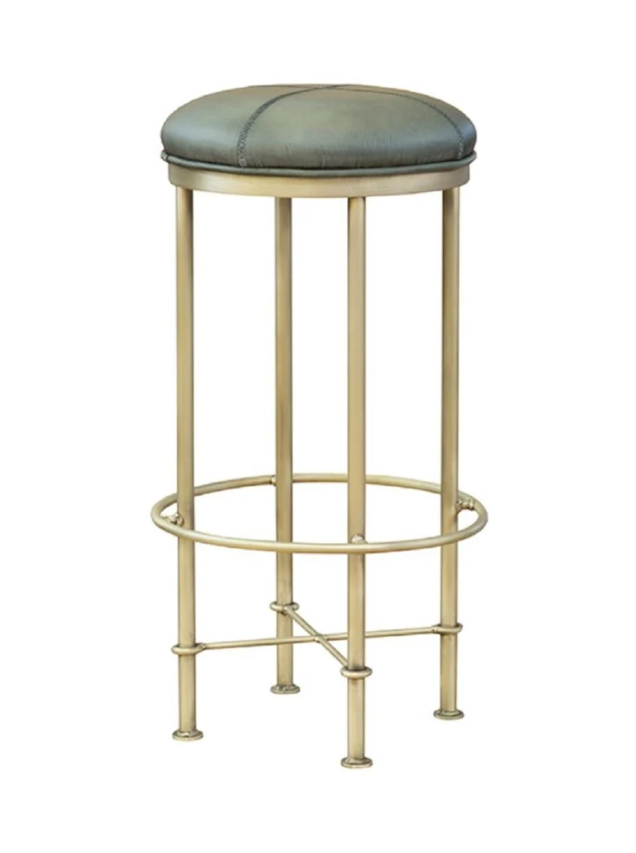 Casa Padrino taburete de bar de cuero genuino de lujo verde / lat¨®n antiguo A. 75 cm - Muebles de bar