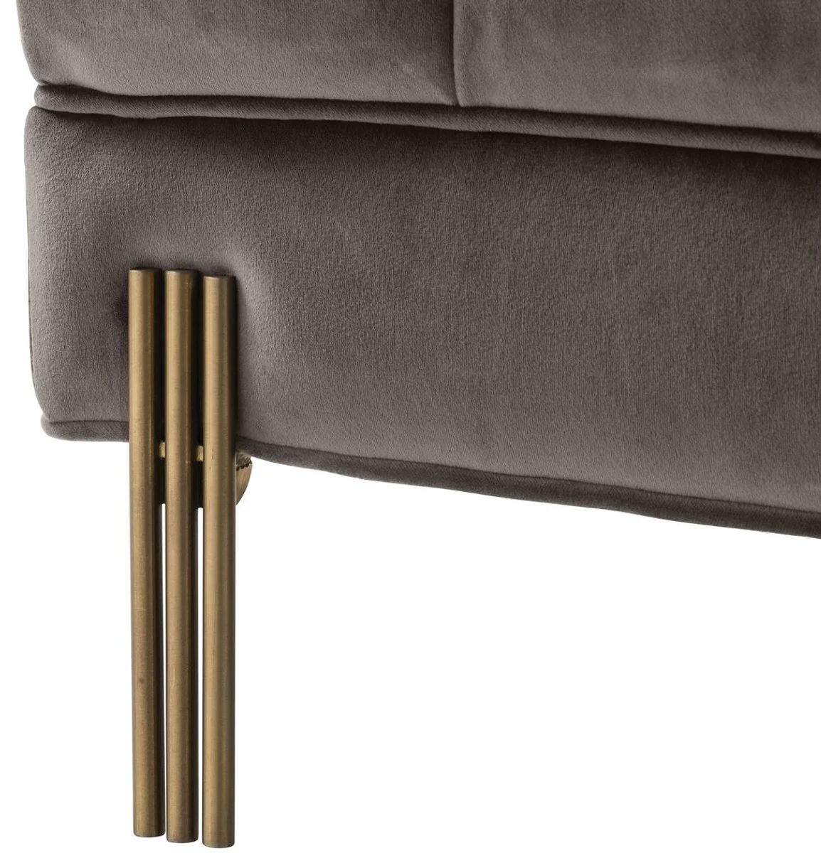 Casa Padrino taburete de pie de lujo gris / lat¨®n 59 x 59 x H. 43 cm - Taburete de Terciopelo con Patas de Acero Inoxidable - Muebles de Sal¨®n