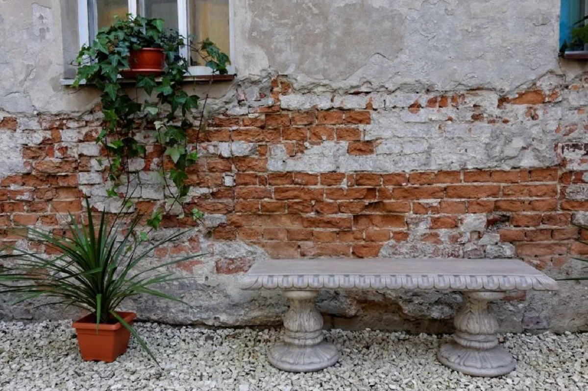 Casa Padrino banco de jardín Art Nouveau gris 140 x 38 x A. 48 cm - Banco de jardín y terraza con hermosas decoraciones - Muebles de Jardín y Terraza Art Nouveau