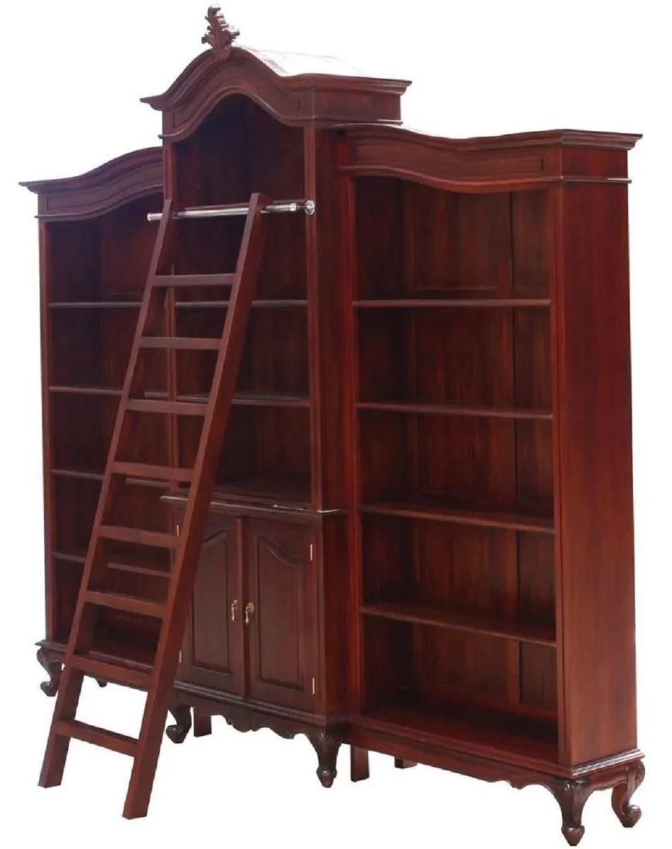 Casa Padrino armario de libros barroco de lujo de caoba marr¨®n oscuro 280 x 47 x A. 245 cm - Magn¨ªfico gabinete de estilo barroco con escalera - Muebles de oficina barrocos - Noble y magn¨ªfico