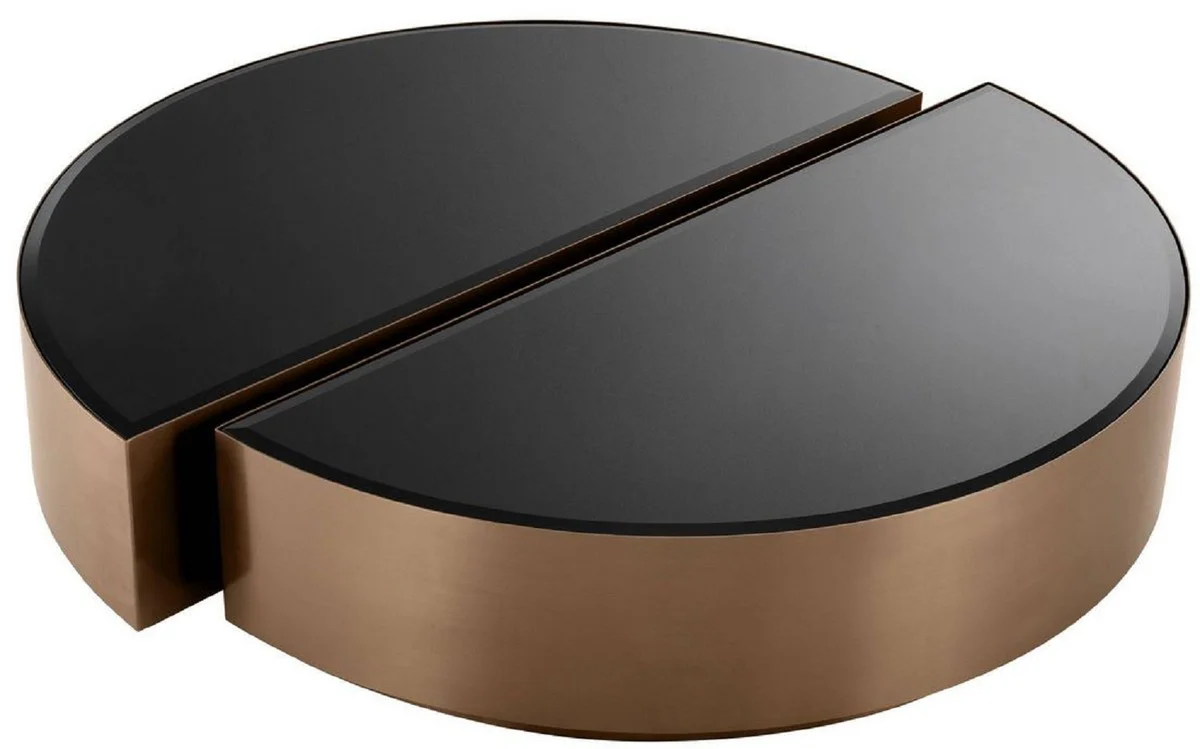 Casa Padrino conjunto de mesa de centro de lujo cobre / negro - 2 Mesas para sala de estar semicirculares de acero inoxidable con tapas de vidrio biselado - Muebles de sala de lujo