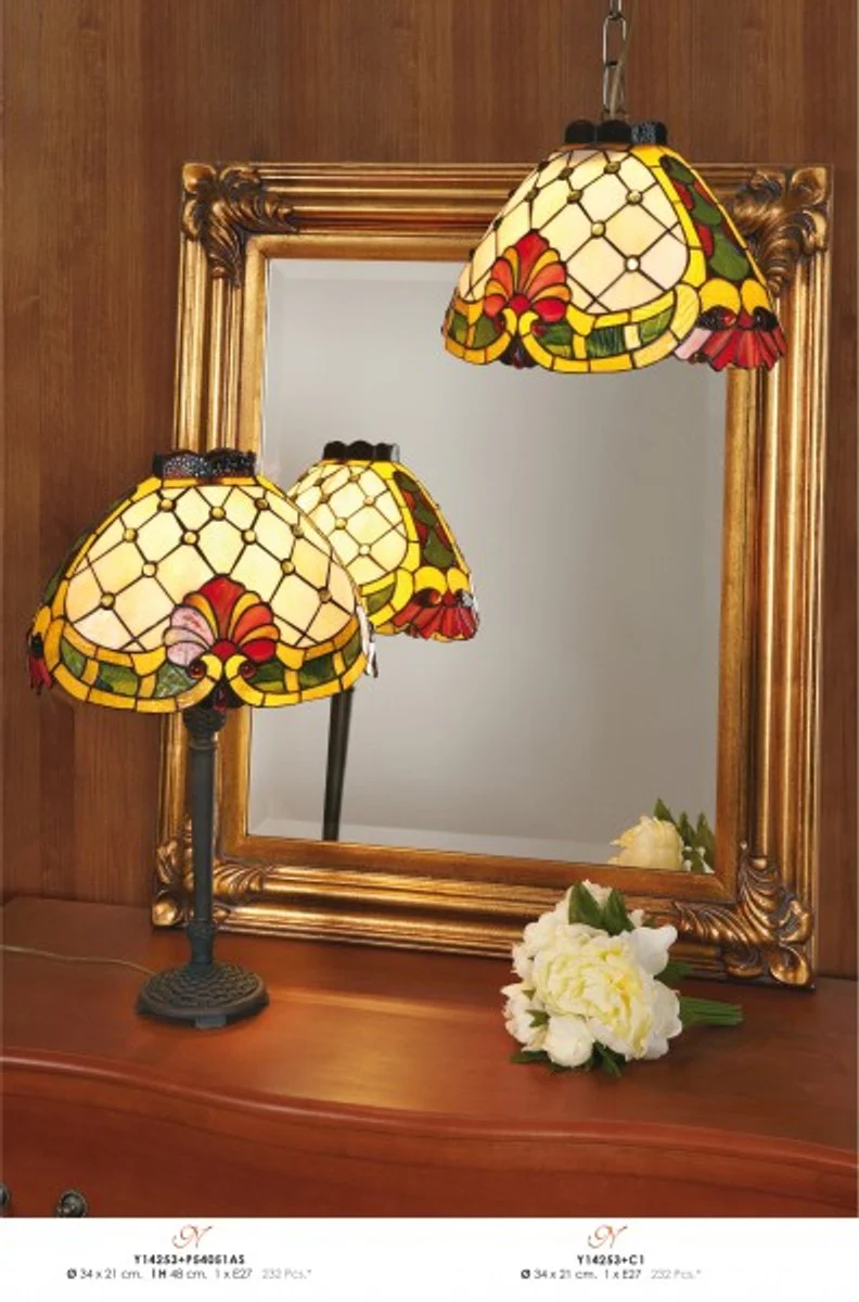 Casa Padrino l¨¢mpara de mesa Tiffany 34 x 21 cm - L¨¢mpara de taburete Tiffany hecha a mano - Luces Tiffany