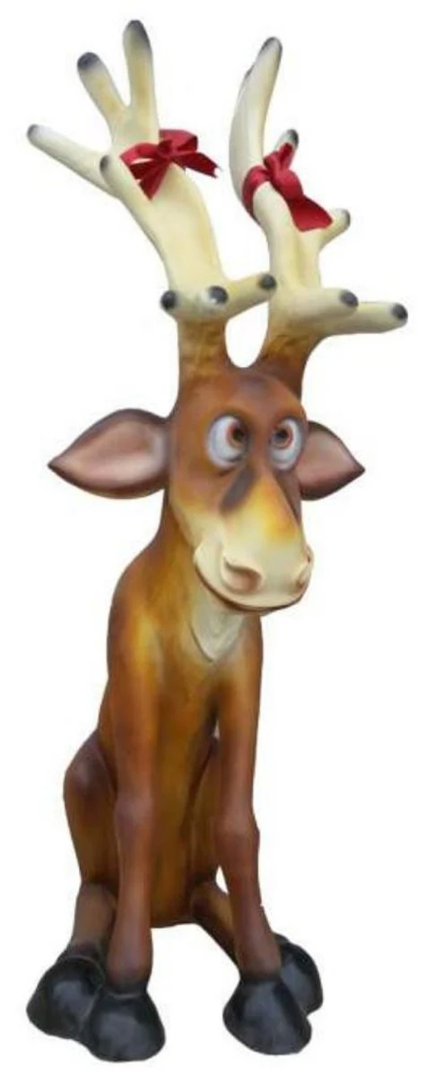 Casa Padrino escultura decorativa de lujo XXL reno ciervo marrón / multicolor A. 100 cm - Figura de Navidad XXL - Decoración de salón - Decoración de jardín - Figuras de Navidad Decorativas XXL
