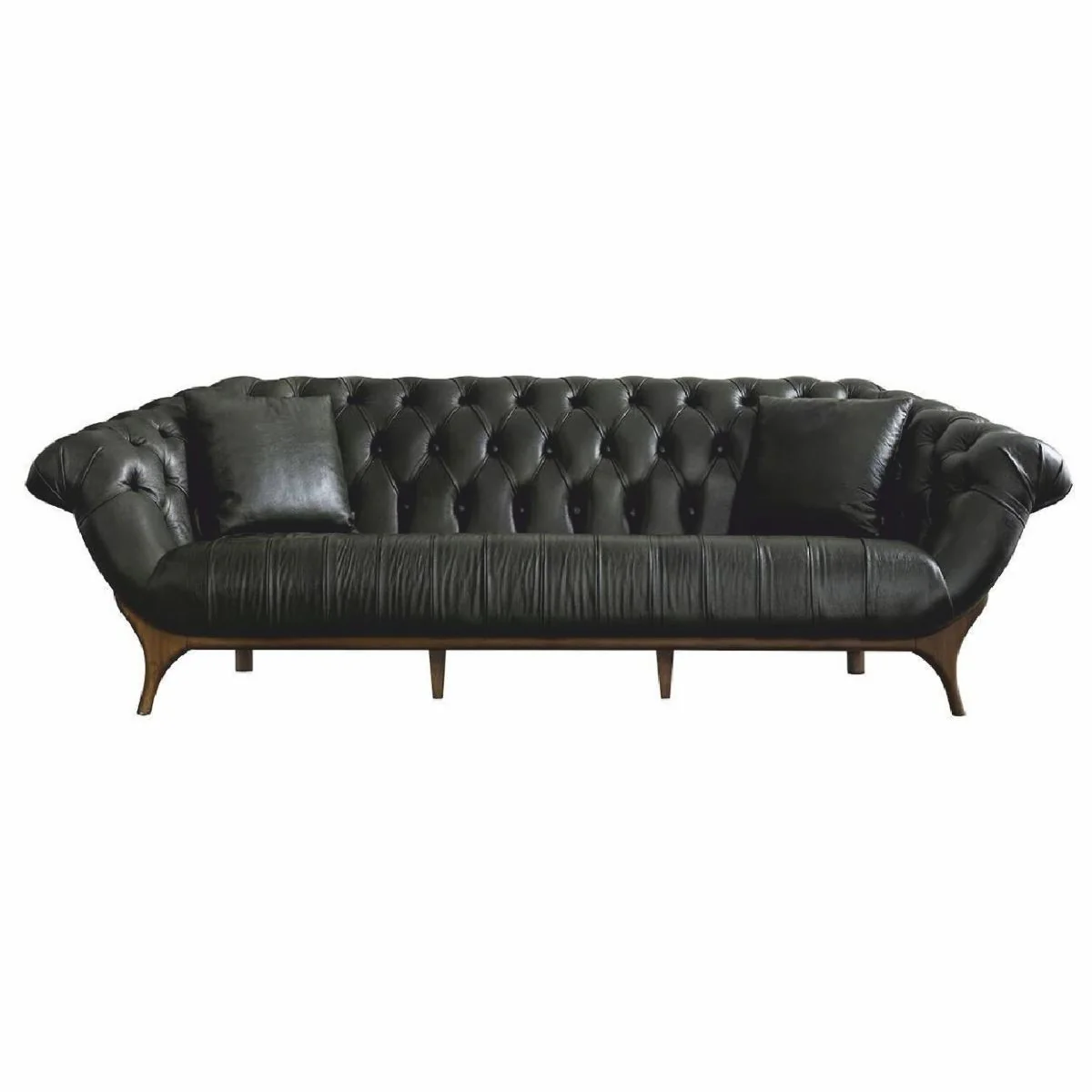 Casa Padrino sof¨¢ Chesterfield de lujo de cuero genuino verde oscuro / marr¨®n 270 cm - Muebles de cuero genuino
