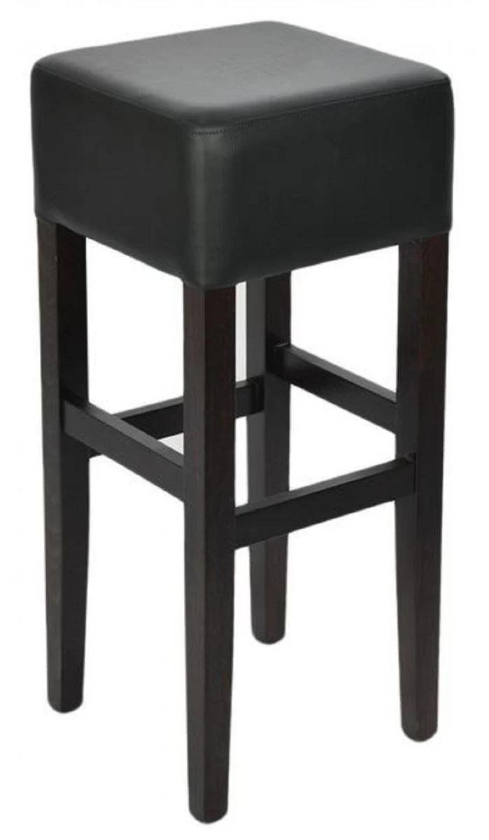 Casa Padrino taburete de bar de estilo campestre negro A. 80 cm - Silla de bar tapizado de madera maciza