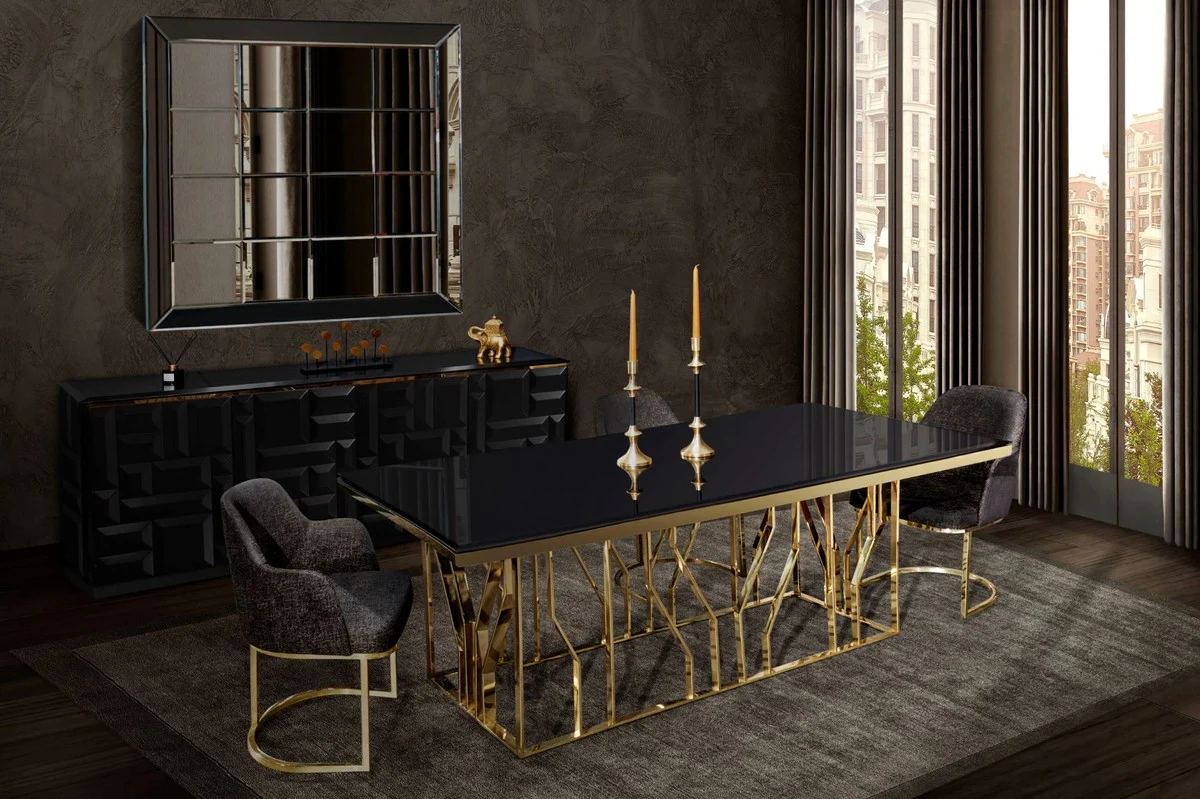 Casa Padrino aparador de lujo negro mate / oro 220 x 45 x A. 75 cm - Armario noble de madera maciza con 4 puertas - Muebles de Lujo - Calidad de Lujo