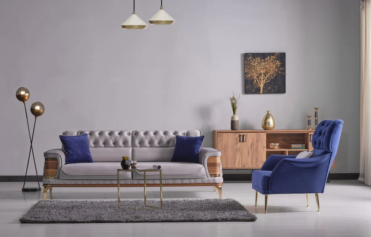 Casa Padrino sof¨¢ cama de lujo gris / marr¨®n / oro 232 x 92 x A. 85 cm - Sof¨¢ de sal¨®n con 2 almohadas - Muebles de sal¨®n de lujo