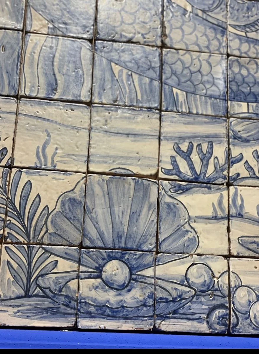 Casa Padrino pintura mural barroco de lujo sirena crema / azul A. 280 cm - Decoraci¨®n de pared barroco