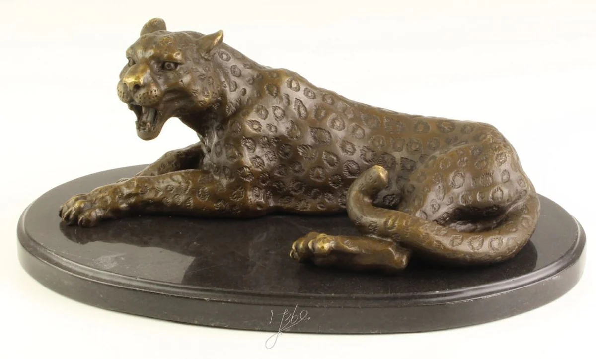 Casa Padrino figura / escultura de bronce de lujo leopardo sobre base de mármol 28,4 x 16,5 x H. 11,4 cm - Decoración de Salón