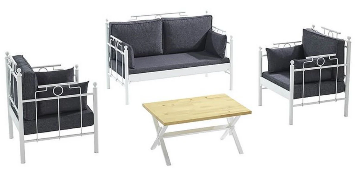 Casa Padrino Art Nouveau Conjunto de Muebles de Jardín Gris Oscuro / Blanco - 1 Sofá y 2 Sillones y 1 Mesa - Muebles de Jardín y Patio Art Nouveau