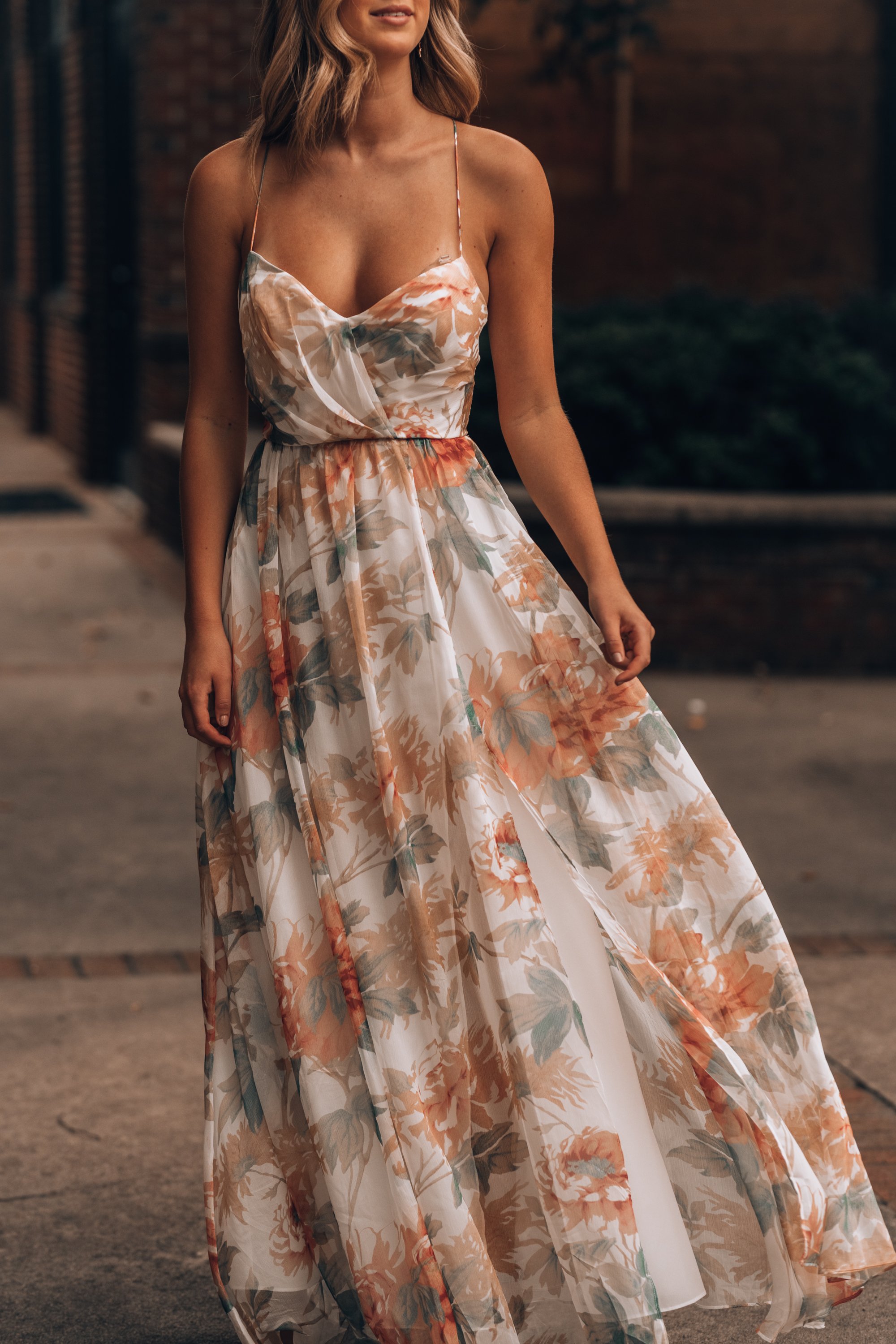 Women's V-neck Printed Slit Sexy Vacation Dress