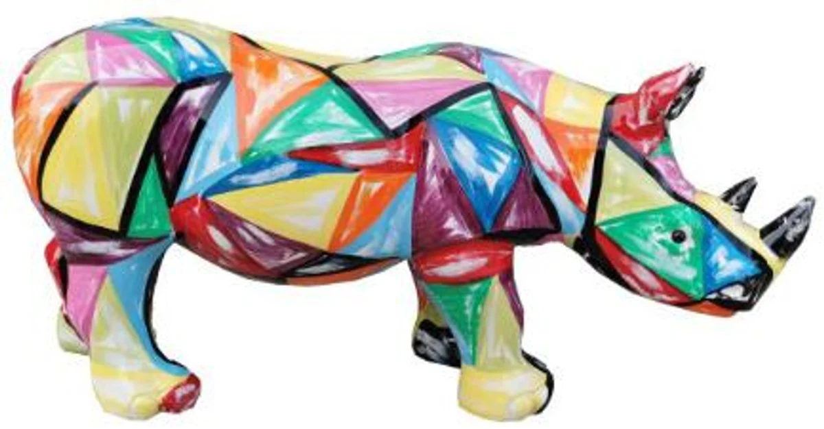 Casa Padrino figura decorativa de diseñador rinoceronte multicolor 75 x A. 35 cm - Escultura de decoración de sala de estar - Escultura de decoración de jardín - Figura de animal resistente a la intemperie