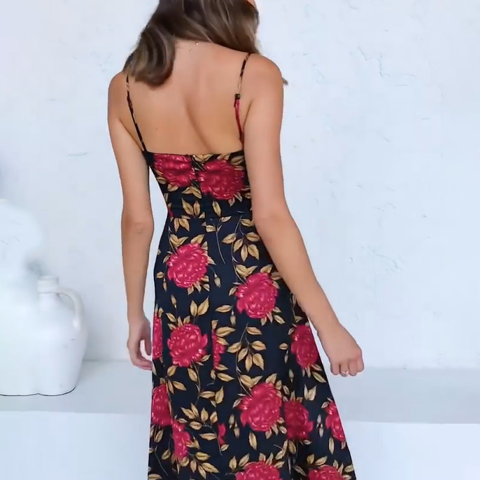 Elegant Holiday Style Sling Print Dress