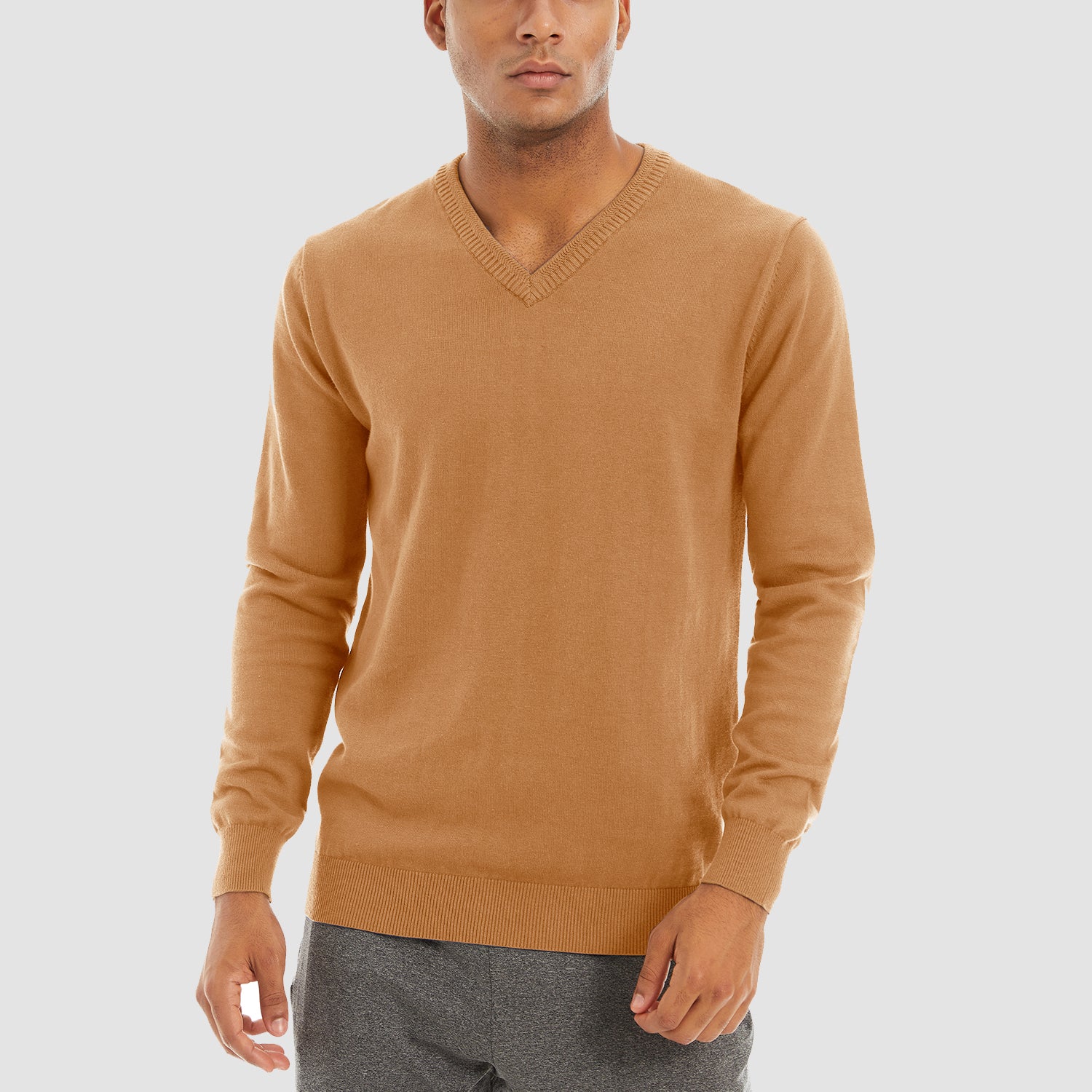 Men's Pullover Sweaters V-Neck Long Sleeve Cotton Sweatshirt