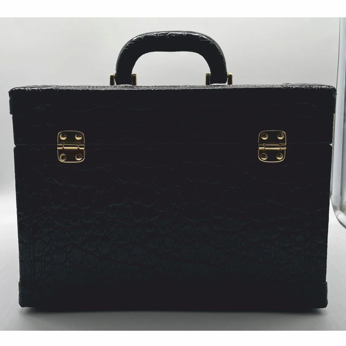 Casa Padrino neceser de maquillaje de lujo de piel aut¨¦ntica negro / oro 28 x 16 x A. 16 cm