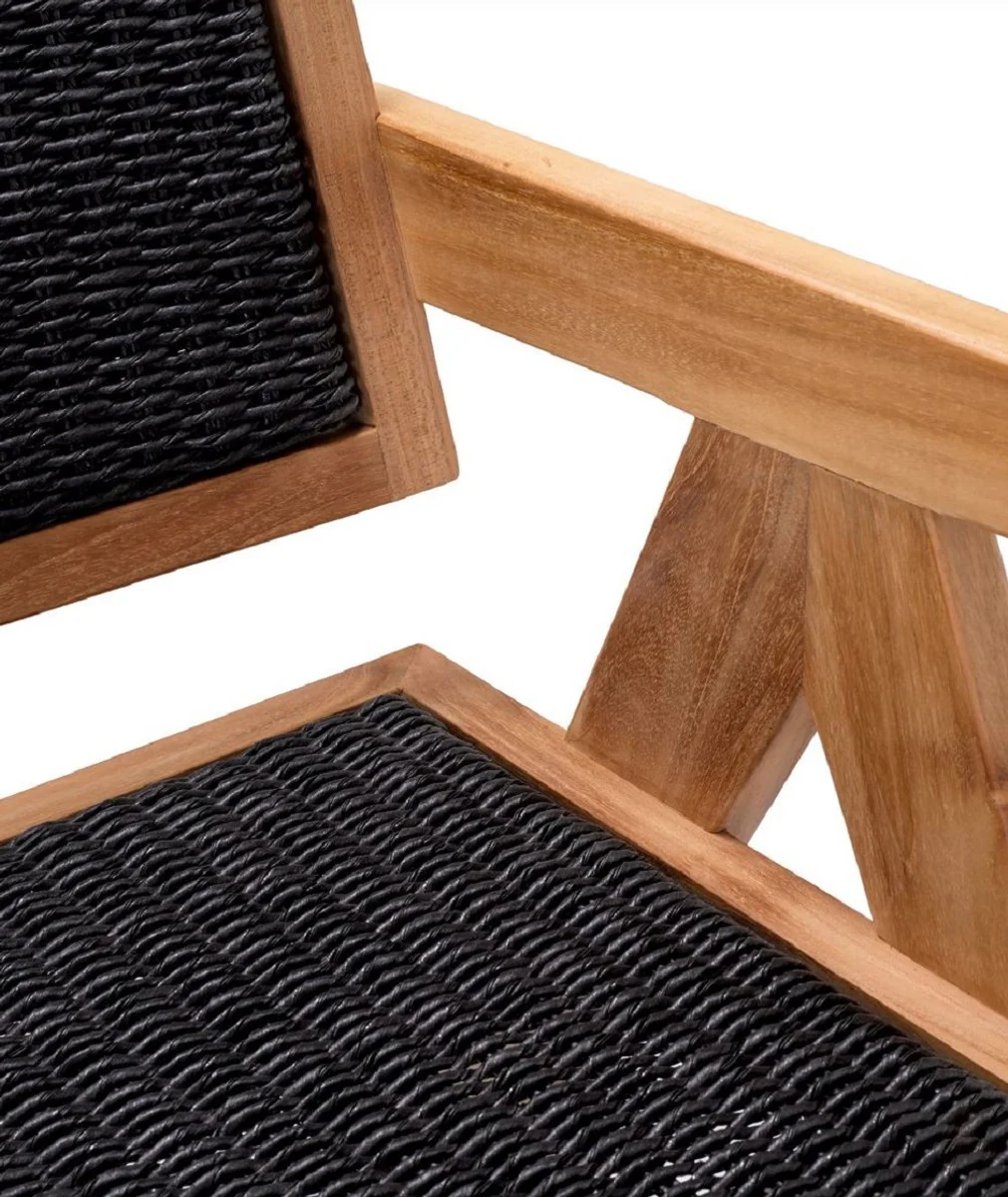 Casa Padrino Silla de Comedor de Teca de Lujo con Reposabrazos Natural / Negro 56 x 65,5 x A. 78 cm - Silla de Jard¨ªn - Muebles de Jard¨ªn - Muebles de Comedor - Muebles de Teca de Lujo