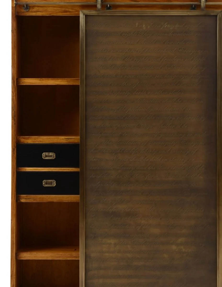 Casa Padrino armario de libros de estilo vintage de lujo con puerta corredera marrón / negro / latón 168 x 40,5 x A. 250 cm - Muebles de oficina - Muebles de estilo vintage de lujo