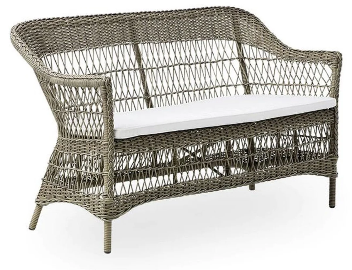 Casa Padrino sofá de jardín de lujo con cojín de asiento gris antiguo / blanco 134 x 66 x A. 86 cm - Sofá de jardín y terraza resistente a la intemperie - Muebles de Jardín y Terraza