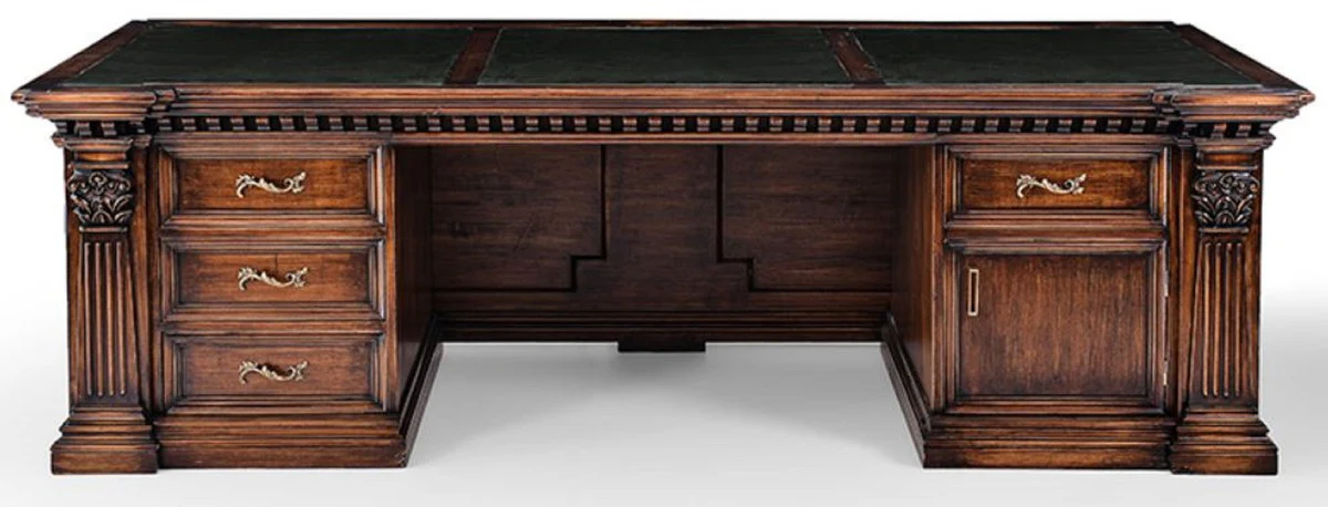 Casa Padrino escritorio de estilo campestre de lujo marr¨®n / negro / verde 243,5 x 99 x A. 79 cm - Mesa de oficina de madera maciza - Muebles oficina estilo campestre - Muebles de oficina de lujo