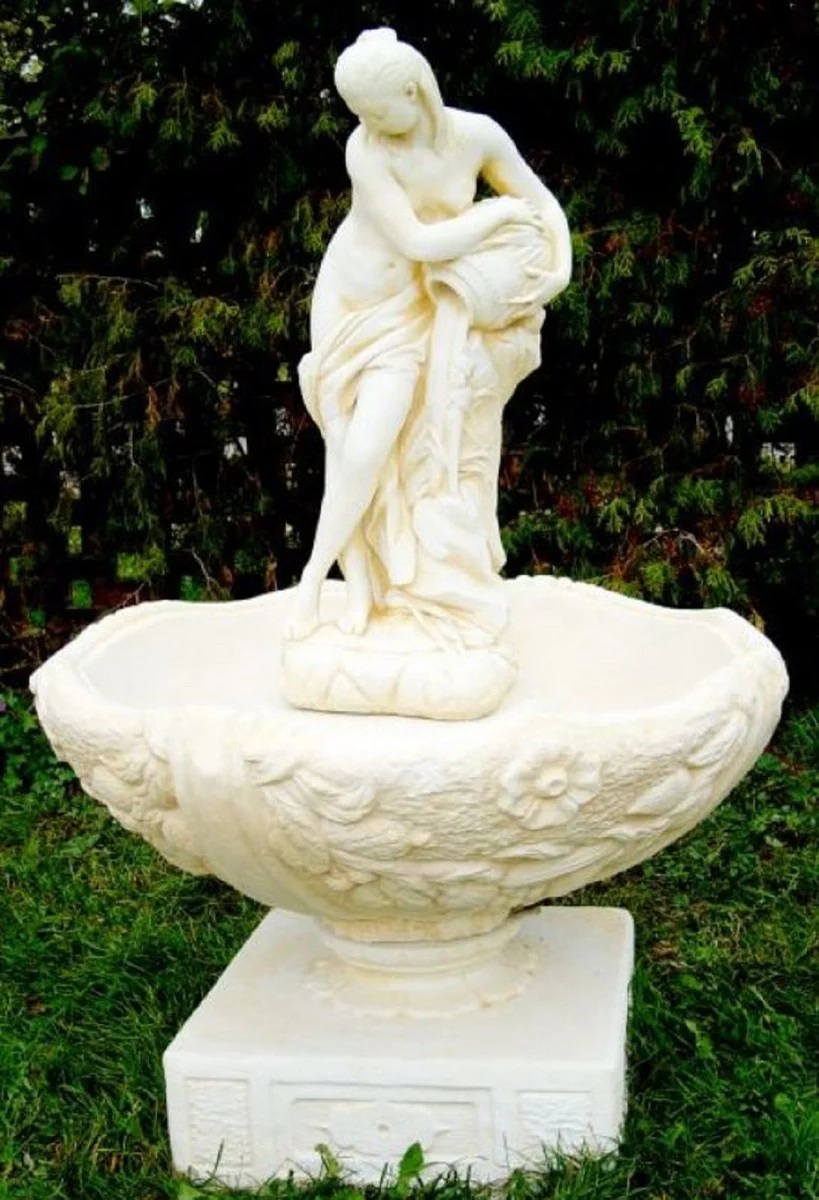 Casa Padrino Art Nouveau Fuente de Jardín Mujer es Verter Agua Blanco / Beige Ø 92 x H. 133 cm - Fuente de Decoración de Jardín Barroco y Art Nouveau
