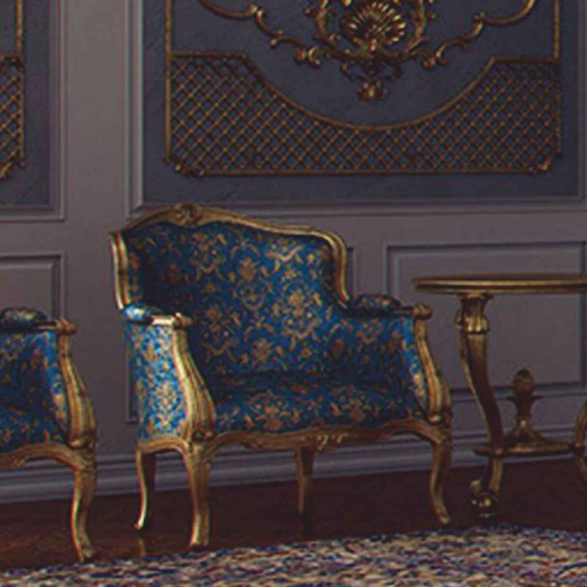 Casa Padrino sill¨®n barroco de lujo de hotel y sala de estar azul / oro - Hecho en Italia