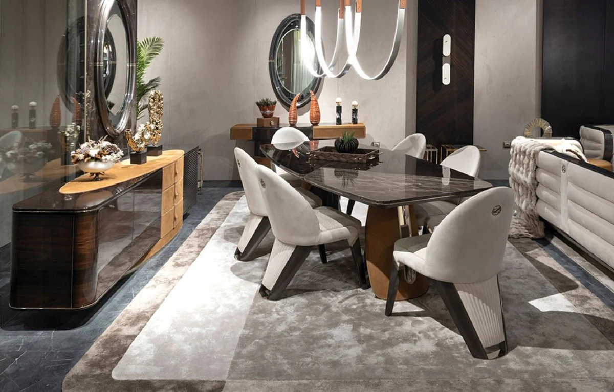 Casa Padrino aparador de lujo marr¨®n claro / marr¨®n oscuro / gris / oro 249 x 52,5 x A. 76 cm - Armario de madera maciza con 3 puertas y 3 cajones - Muebles de lujo - Muebles de hotel