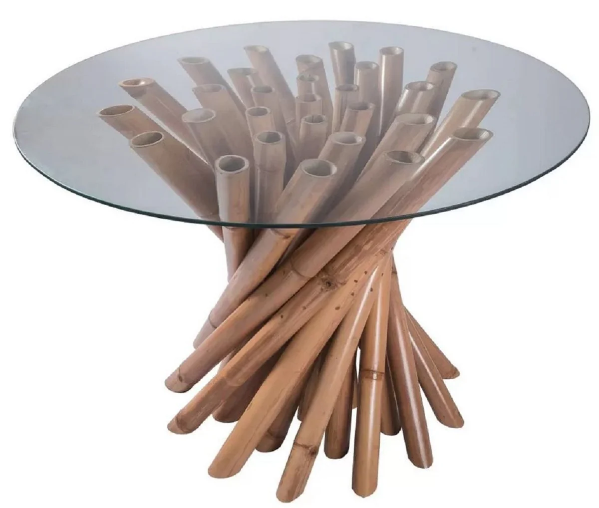 Casa Padrino mesa de comedor de lujo natural ? 120 x A. 80 cm - Mesa de cocina redonda de bamb¨² con tapa de vidrio - Muebles de comedor - Muebles de bamb¨² - Muebles de lujo - Interiores de lujo