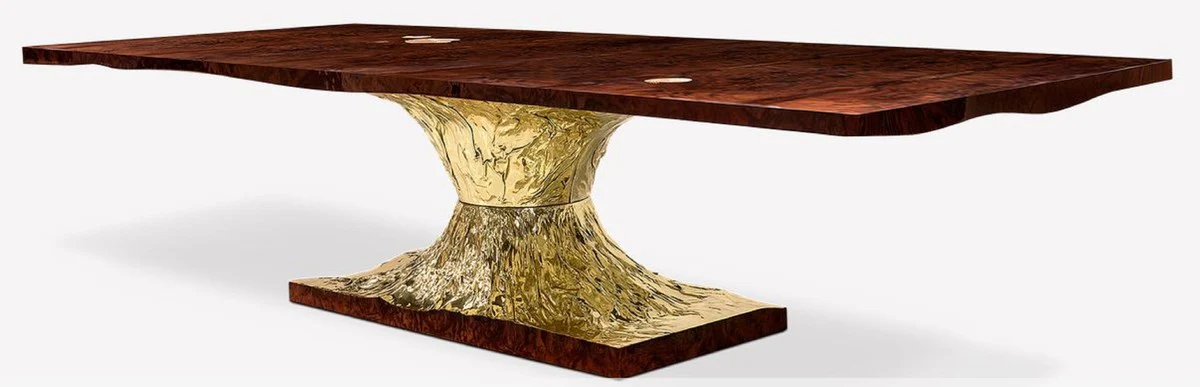 Casa Padrino Mesa de Comedor de Dise?o de Lujo Marr¨®n / Oro 330 x 130 x A. 76 cm - Mesa de Comedor Rectangular - Muebles de Comedor de Dise?o de Lujo Italiano - Muebles de Lujo - Hecho en Italia