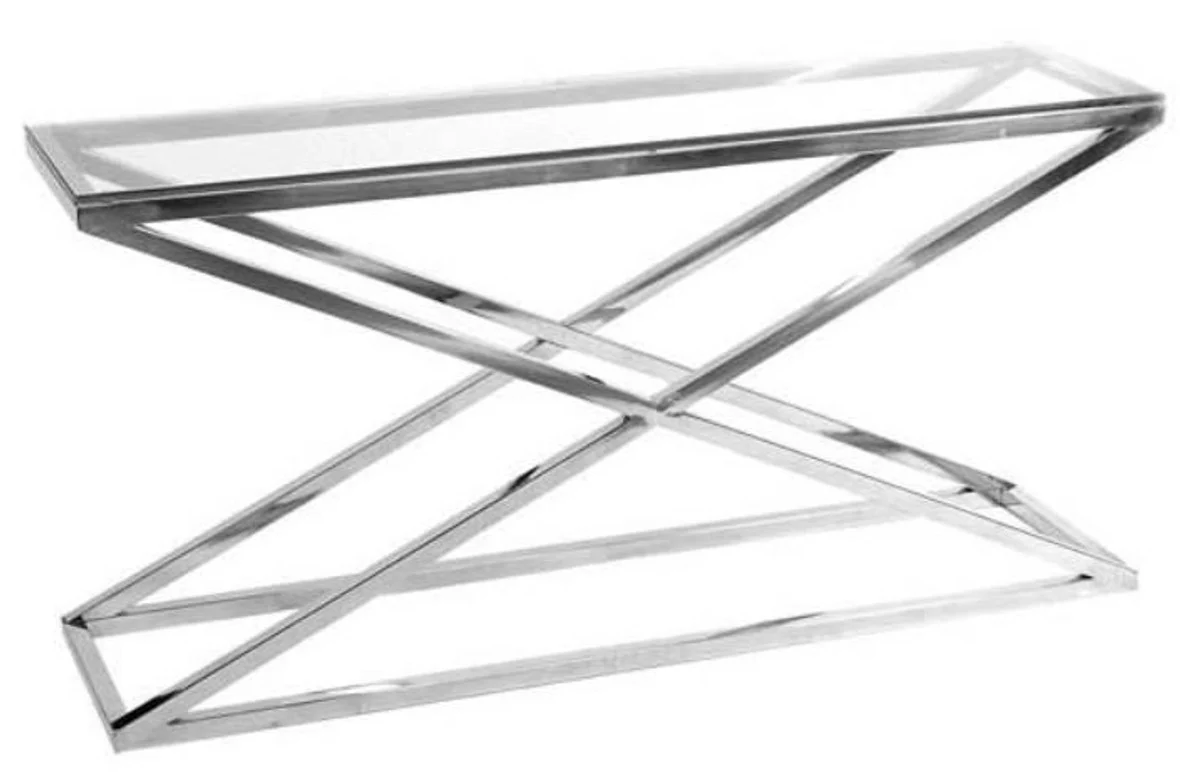 Casa Padrino consola de dise?o de acero inoxidable con tapa de cristal en plata 150 x 40 x H. 74 cm - muebles de lujo