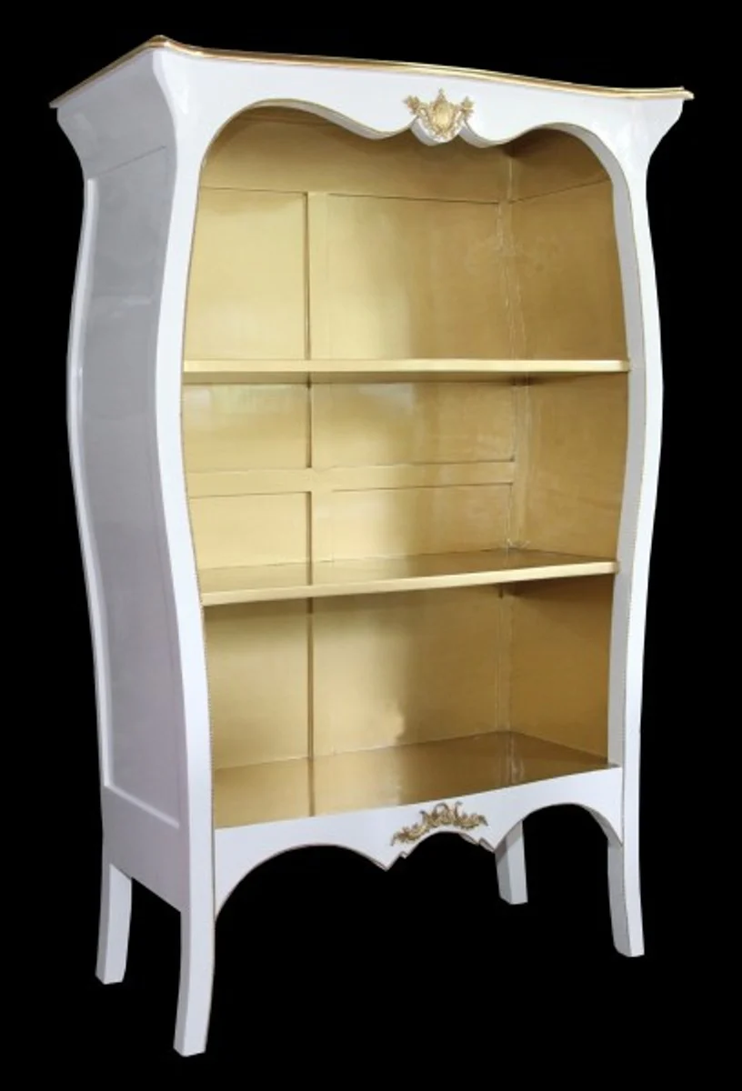 Casa Padrino Baroque bookcase High Gloss White / Gold W 110 x H 169 cm bookcase shelving cabinet