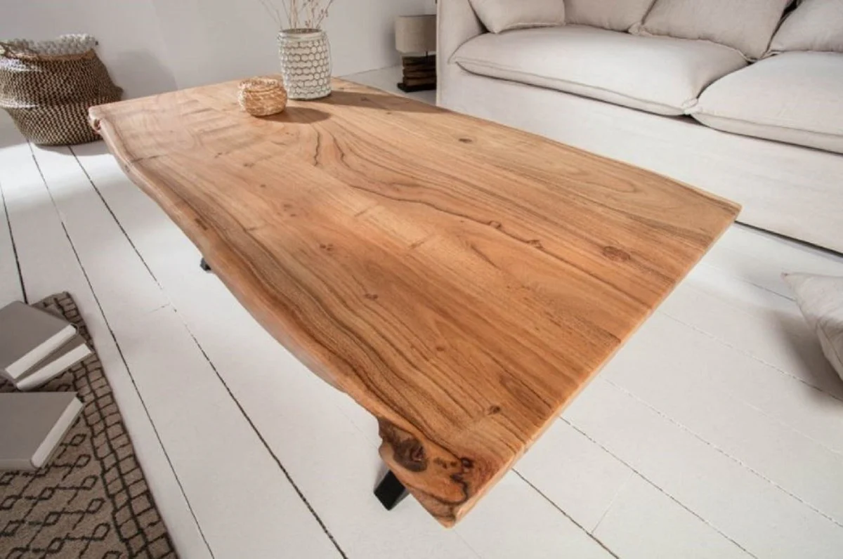 Casa Padrino mesa de centro de madera maciza con patas de metal natural / negro 118 x 60 x A. 40 cm - Mesa de sal¨®n rectangular - Muebles de sal¨®n de madera maciza