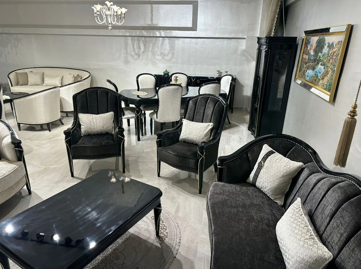 Casa Padrino vitrina barroco de lujo con 2 puertas de vidrio negro / oro - Muebles de comedor barrocos
