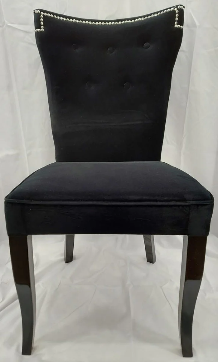 Casa Padrino silla de comedor de lujo negro / plata - Silla de cocina con tela de terciopelo fino - Muebles de comedor - Muebles de cocina - Interiores de lujo - Interiores de de comedor