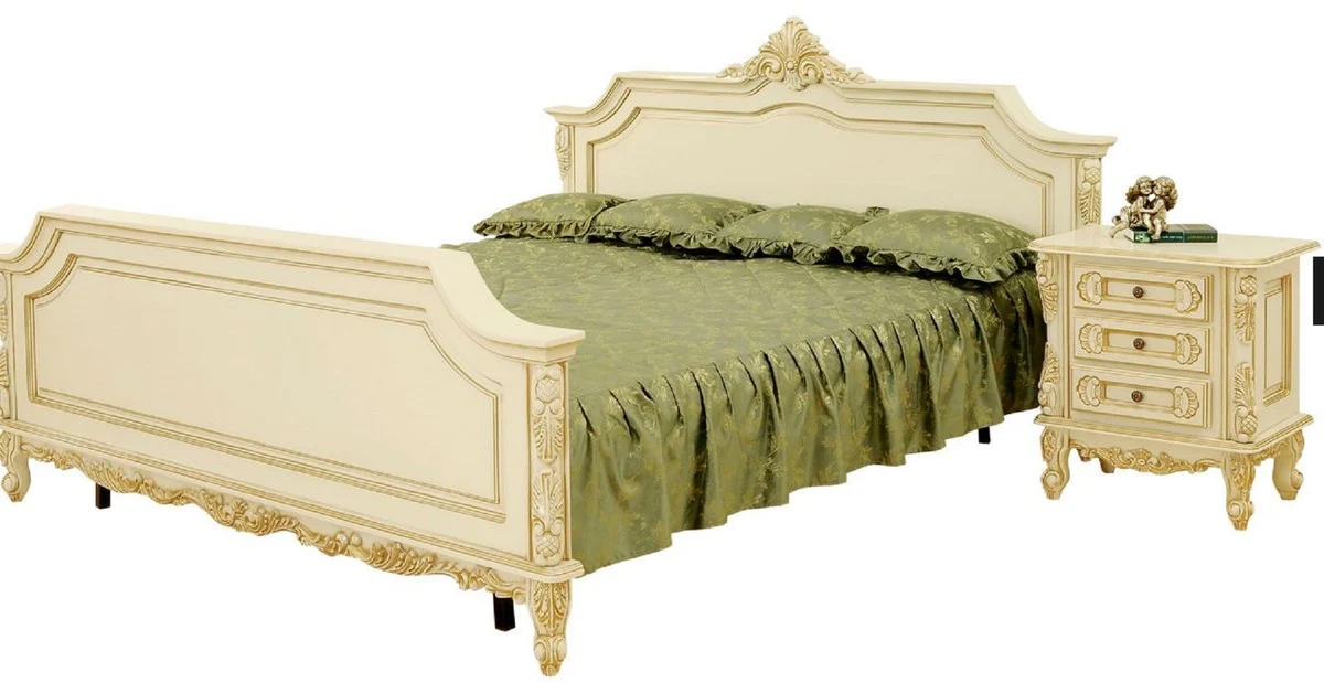 Casa Padrino cama de matrimonio barroco de lujo crema / beige - Magnífica cama de madera maciza - Muebles de dormitorio de lujo en estilo barroco - Muebles de dormitorio barrocos