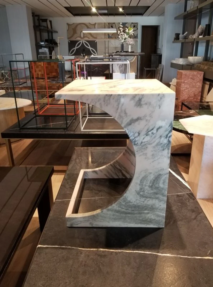 Casa Padrino mesa auxiliar de m¨¢rmol de lujo blanco / gris 40 x 40 x A. 55 cm - Mesa de flores de m¨¢rmol - Muebles de sal¨®n de m¨¢rmol de lujo