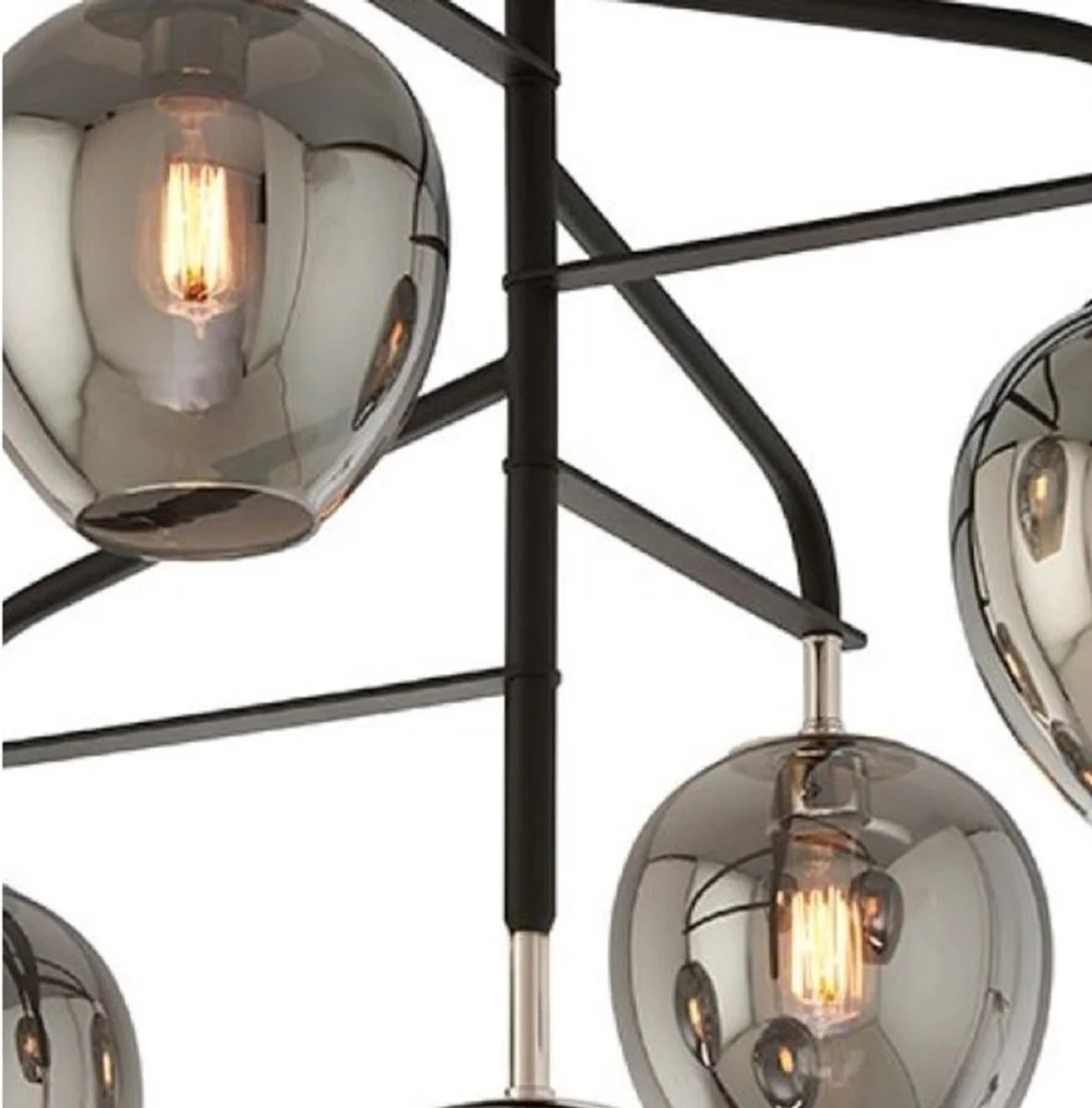 Casa Padrino Araña de Lujo Negro / Plata / Gris 90,2 x 90,2 x H. 97,8 cm - Araña con Pantallas de Vidrio - Calidad de Lujo