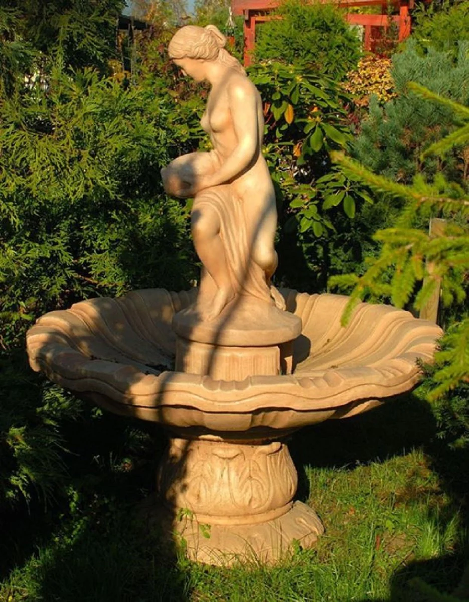 Casa Padrino Fuente Art Nouveau Beige Ø 125 x A. 170 cm - Magnífica Fuente de Jardín - Fuente de Decoración de Jardín - Accesorios de Decoración de Jardín Barroco y Art Nouveau