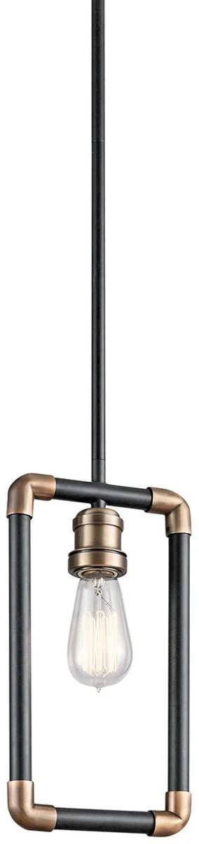 Casa Padrino lámpara colgante de diseño industrial de lujo negro / latón 17,1 x 5,1 x A. 32,4 cm - Lámpara colgante de estilo industrial elegante - Luces de estilo industrial