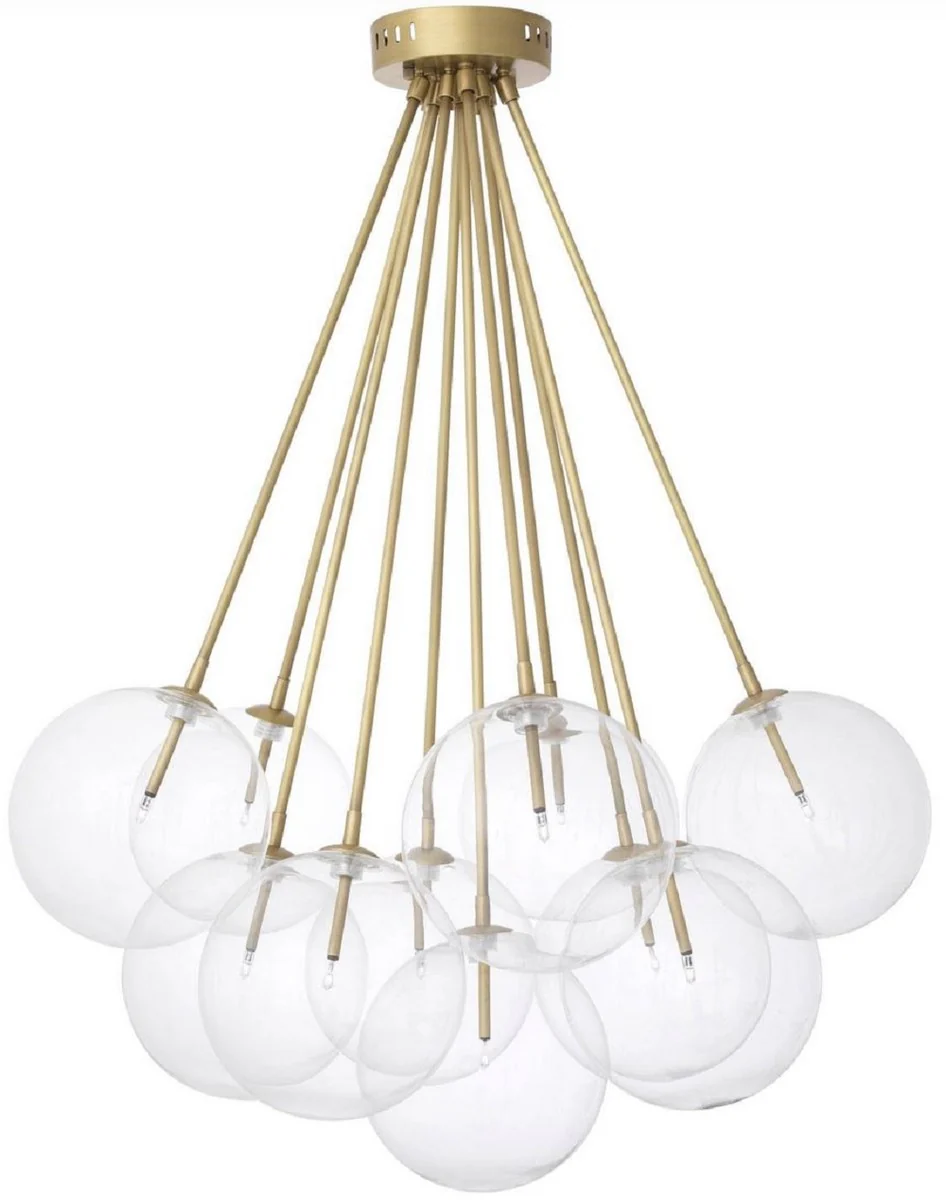 Casa Padrino lámpara de techo halógena de lujo latón antiguo Ø 66 x A. 94,5 cm - Lámpara de techo regulable con pantallas redondas de vidrio - Calidad de Lujo