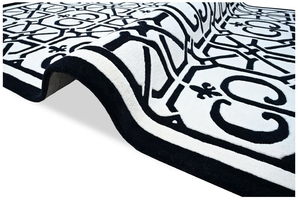 Casa Padrino Alfombra de Salón Barroco de Lujo Blanco / Negro 200 x 300 cm - Interior Barroco