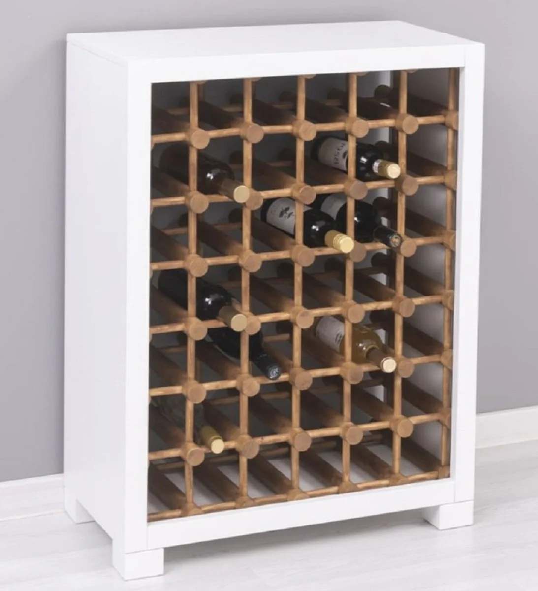 Casa Padrino armario de vino de madera maciza de estilo campestre blanco / natural 68 x 35 x A. 68 cm - Estante de vino de madera maciza en estilo campestre - Mueble bar de estilo campestre