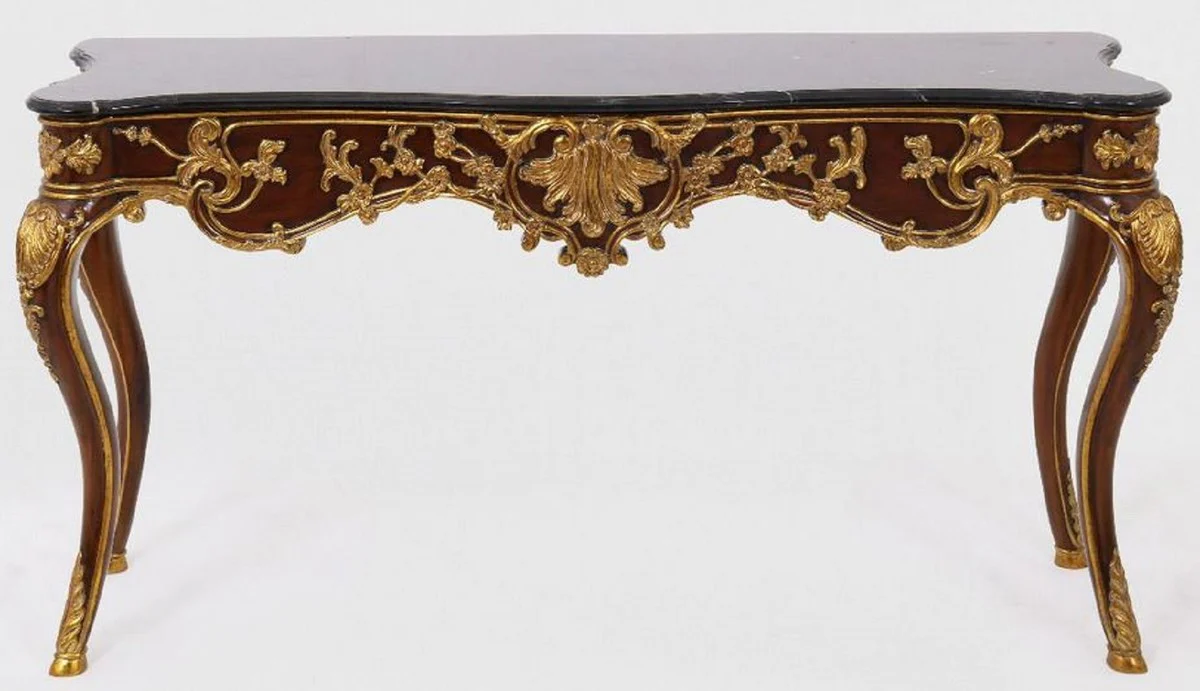 Casa Padrino consola barroco de lujo marr¨®n oscuro / oro / negro 155 x 45 x A. 80 cm - Consola de caoba con decoraciones nobles y tapa de m¨¢rmol - Muebles de estilo barroco